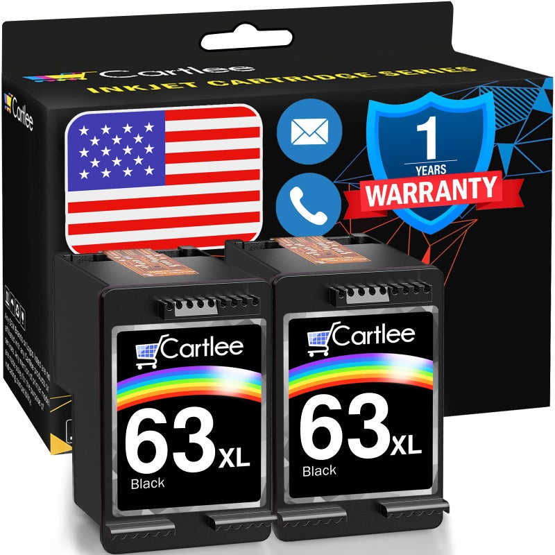 Cartlee Remanufactured Ink Cartridges Replacement for HP 63XL 63 XL for Envy 4512 4520 DeskJet 3632 2130 1110 1111 1112 2132 3630 3634 3637 3636 OfficeJet 3830 3833 4650 4655 4652 5255 5258 (2 Black) - Image 1